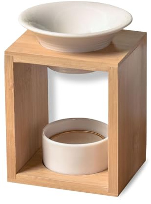 Burle Arina Parfym - Fondant brännare parfymvax - diffusor av eterisk olja och atmosfär doft - aromaterapi ljusstake i trä och dekorativ keramik - höjd: 12 cm - Zen'Arome