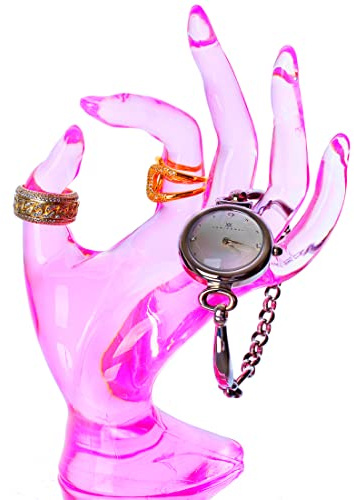 HOMEGOAL Ring Holder, Pink Room Decor, Hand Jewelry Display Holder, Danish Pastel Room Decor, Preppy Decor, Mannequin Hand, Polyresin, 7 Inch (Pink)