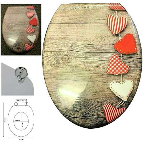 Optimal Products MDF Toilet Seat Novelty Design Stainless Steel Hinges All Printed Loo Seats All Printed ON 3 Sides (Heart Design)