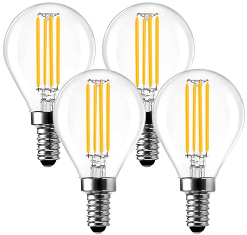 LangPlus+ E14 Skruv LED-lampor, Dimbar G45 Golfbollar, 6W, 4 Styck | 60W Ekvivalent SES E14 Mini Glob Klar Glödlampa, Varmt Vitt 2700K, LED-filamentlampa för Pendel, Takfläkt