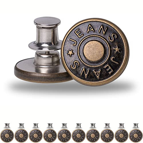 Verstellbare Hosen Ersatz Knöpfe, 10 Pack, Ø 20 mm Messing Jeansknöpfe, Bronze-farben, Hosenbund jederzeit einstellbar, Hose enger weiter machen, Jeansknopf stecken, Jeans Knopf mit Pin, Hosenknöpfe