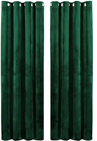 Hafaa Emerald Green Blackout Curtains for Bedroom – 46” wide x 54” drop Readymade Crushed Velvet Curtains for Living Room – Eyelet Room Darkening Curtain with 2 Tie Backs (116cm x 137cm)