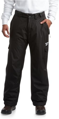 Reebok Herren Schneehose - Schwere, wasserdichte Snowboardhose mit Cargotaschen, Schneegamaschen - Skihose für Herren, M-XXL, Größe L, Schwarz