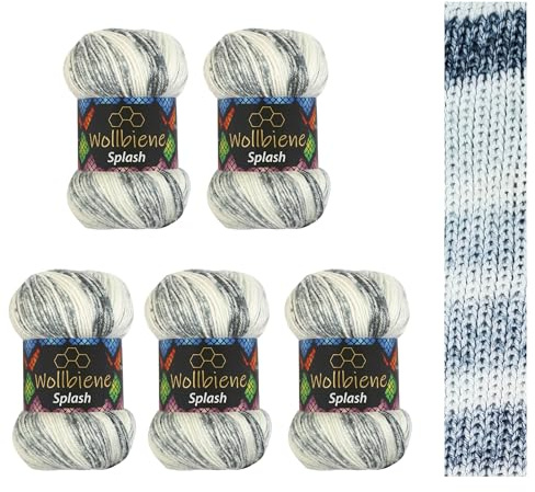5 x 100g Wollbiene Splash Batik 500 Gramm mit Farbverlauf Antipilling mehrfarbig Multicolor Strickwolle Häkelwolle Wolle Ganzjahreswolle (7070)