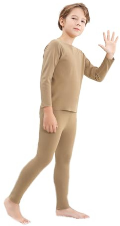 Maisite Set di biancheria intima termica per bambini - Abbigliamento funzionale senza cuciture unisex con maglietta a maniche lunghe e pantaloni, caffè, 150