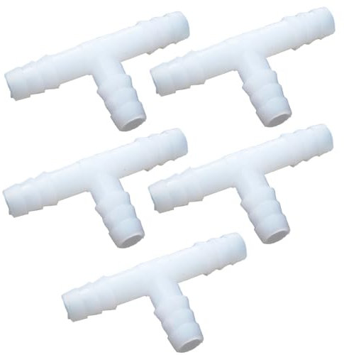 BE-TOOL 5 Stück T-Verbinder Schlauchverbinder Winkel, Luftschlauch Verbinder mit Widerhaken, Aquarium-Schlauchadapter Kunststoff für Garten, Luftpumpe, Bewässerungssystem (5mm)