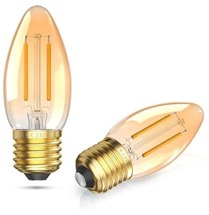 TobeBright Bombilla LED Vintage Ambar E27 2.5W, 2700K Blanco Cálido No Regulable Bombilas C35 Forma de Vela, Bombillas LED de Filamento E27 para Luz Nocturna, Lámpara de Araña, paquete de 2