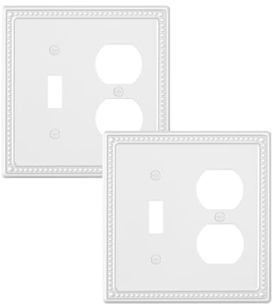 TREEWELL 2-Pack Combo Toggle/Duplex Light Switch Cover Plate, Pure White Metal Wall Outlet Cover Plate, Decorative Classic Beaded Wall Socket Receptacle Cover for Electrical Outlets, Light Switch