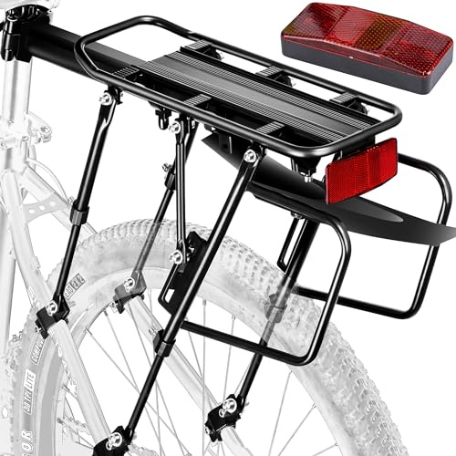 Bakre cykelställ med AirTag-montering cykelreflektor, 140 kg kapacitet solida lager cykel lastställ med stänkskärm och stor storlek reflekterande, universal cykel bagage touring bärare rack