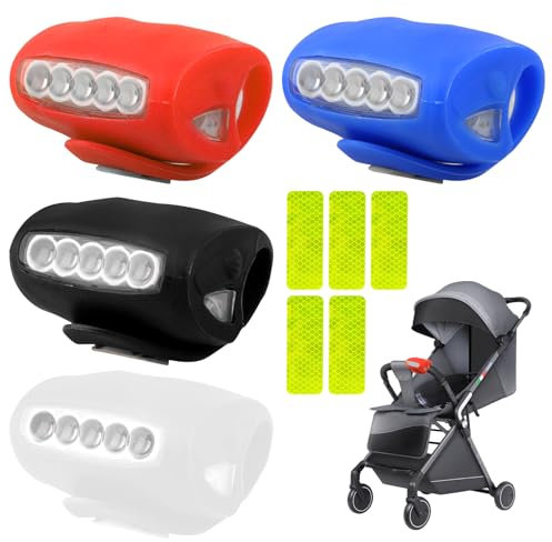 Sporgo LED Kinderwagen Licht: 4 Stück Wasserdichte Kinderwagenlicht mit 4 Stück Kinderwagen Reflektoren, LED Silikonleuchten Silikon Buggylicht für Alle Kinderwagen, Kinderwagen Beleuchtung