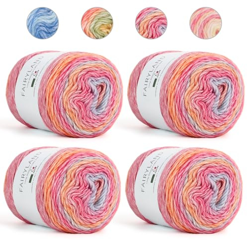 Aeelike Ombre Yarn Cake - 4x100g Soft Fluffy Cotton Ombre Yarn for Crochet and Knitting Projects - Multicoloured Gradient Wool Cakes for Crochet Blanket, Shawl, Scarf, Socks, Hats(Red Purple Gradient)