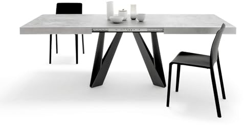 Mobili Fiver, Tavolo Allungabile Romina 160(240) x90 cm, Grigio Cemento con Gambe in Ferro Nere, per 6-10 persone, Tavolo Cucina, Soggiorno, Made in Italy
