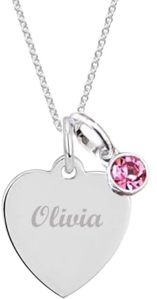 Engraved Name Neckalce with Birthstone, Granddaughter Gift, Sterling SIlver 925