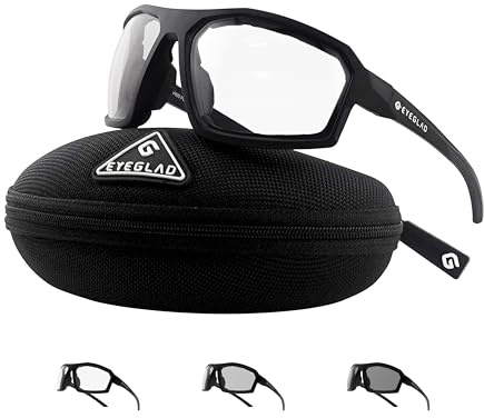 EYEGLAD REV Z87+ Powersports Motorcycle Riding Goggles High Impact Photochromic UV400 Sports Wrap Sunglasses Safety Glasses (Crystal Black)