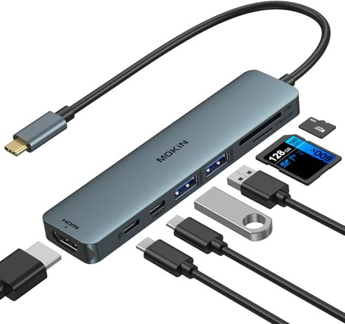 USB C Hub, Multiport Adapter für MacBook Pro/Air, 7 in 1 MacBook Adapter USB C auf HDMI Hub, 2USB 3.0, PD,SD/microSD,Type C Daten für iPad, Lenovo und mehr Type-C Geräte (Blau)