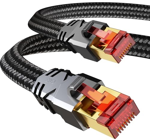 Tesmax Cat 8 LAN Kabel 5meter, 40Gbps Netzwerkkabel Hochgeschwindigkeits 2000MHz S/FTP Ethernet Kabel Gigabit POE RJ45 Nylon Geflochtener Vergoldeter Patchkabel für PS5/4 Router Switch Steam Deck