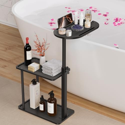 Sunnacate Bathtub Tray Table, Freestanding Bath Side Table Tub Tray Caddy, 3 Layer Bamboo Bath Board Shelf, Bathtub & Bathroom Accessories, New Home Gift for Mom, Housewarming, Anniversary, Wedding