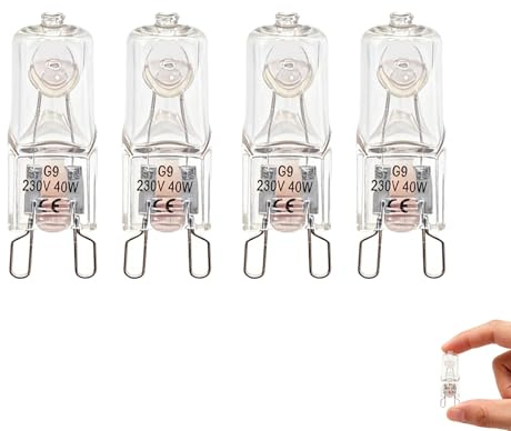 GodtKowty G9 halogenugnslampor 40 W 230 V – värmebeständig till 300 °C för Neff, AEG, Zanussi, Bosch – paket med 2 energiklass G – omedelbar på, enkel installation, 360° strålvinkel