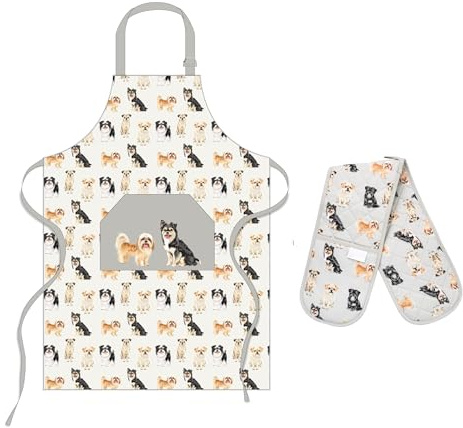 SiXsigma Sports Unisex Chefs Apron & Double Oven Gloves Set Butchers Kitchen Cooks Restaurant Bistro BBQ School College POCKETS 100% Cotton Adult Men’s & Womens Novelty