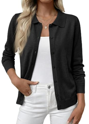 Cicy Bell Chaqueta de punto para mujer, corta, ligera, manga larga, cárdigan fino, elegante, cuello redondo, informal, básico, chaleco de punto con botones