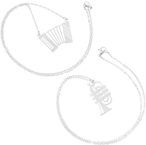 LALADEFIEE Collier Musical Décoratif 2pcs en Métal Argenté pour Passionnés de Musique Pendentifs Accordéon et Cor Français Style Punk Design Unique