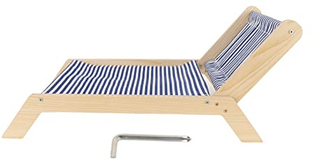 Hamaca para gatos con marco de madera, cama elevada antivibraciones con rascador, material de sisal y lona de primera calidad, cómodo lugar de descanso para gatos de interior en (Silla de playa)