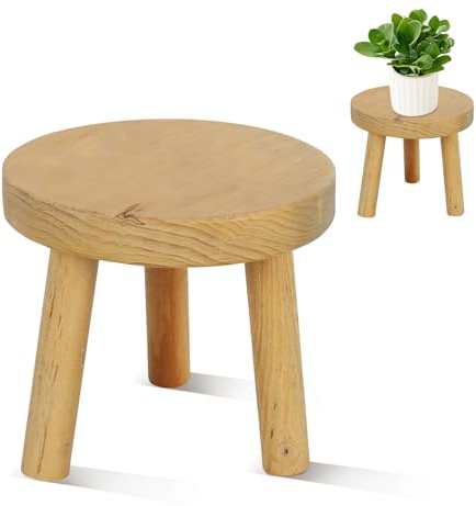 Lunyloer Small Wooden Stool Round Table, Plant Table, Plant Stand Indoor, Kids Wooden Step Stool for Bedroom Bedside or Bathroom