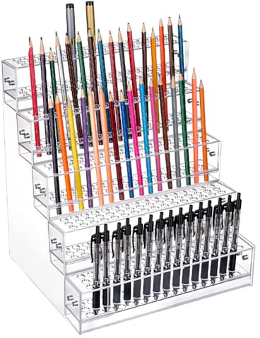 PH PandaHall 240 Trous Porte-Stylo Acrylique 5 Niveaux Support d'Exposition Organisateur Transparent pour Pinceaux de Maquillage Maison Bureau Vanité Bureau Vendeur