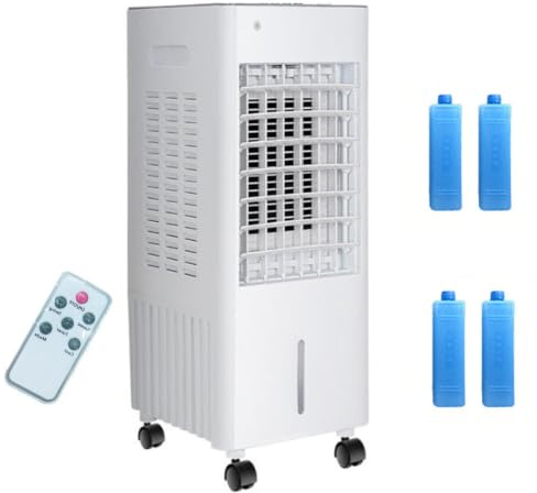 Rafraichisseur d’Air mobile 4 en 1 avec Télécommande, Climatiseur Mobile sans Évacuation, Réservoir d’Eau 12L, Ventilateur ioniseur humidificateur purificateur d'air, Minuterie 7.5H(Remote control)