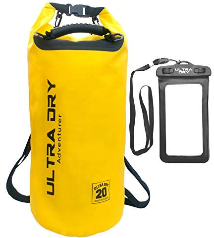 Premium Waterproof Bag, Sack with Phone Dry Bag and Long Adjustable Shoulder Strap Included, Perfect for Kayaking/Boating/Canoeing/Fishing/Rafting/Swimming/Camping/Snowboarding (Yellow 20 L) …