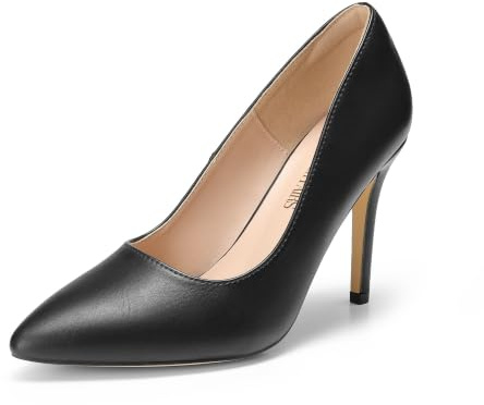 DREAM PAIRS Women's Closed Pointed Toe High Heels,Black/Pu,8