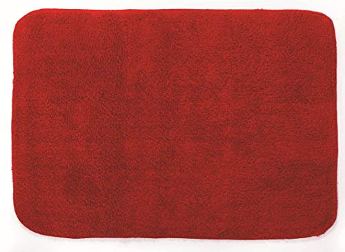 Spirella Badteppich Badematte Duschvorleger 100% Baumwolle Hochflor | flauschig | rutschhemmend | geeignet für Fußbodenheizung | 50x70 cm | Rot