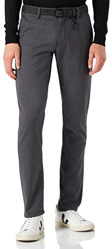 TOM TAILOR Denim Herren 1020451 Straight Fit Chino Hose mit Gürtel, 23975 - Anthra Dobby Yarn Dye, 33W / 32L