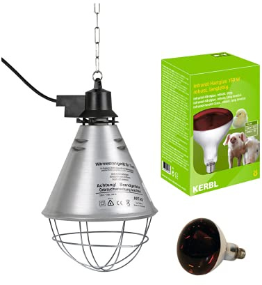 Kerbl - Kit Lampada a Raggi Infrarossi Riscaldante da 250 W + Riflettore Portalampada con Griglia di Protezione, Catena per Il Fissaggio e Cavo da 2.5m