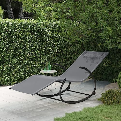 SKTQYQO Lettino Prendisole a Dondolo in Acciaio e Textilene Grigio con Struttura Robusta e Design Ergonomico per Relax all'Aperto Questo lettino a dondolo offre un'oscillazione