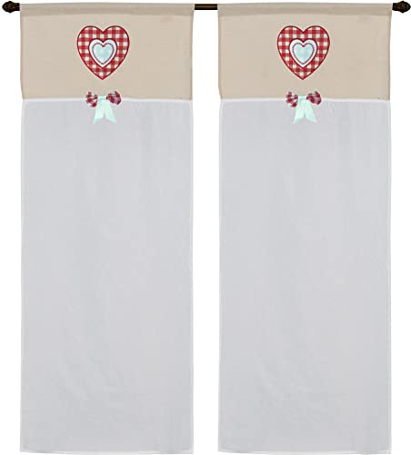 Par de cortinas de cristal de cocina con trabilla Art Maryland tejido efecto lino seda de poliéster para ventana y puerta ventana en salón cocina baño medidas 60 x 150 cm corazón burdeos