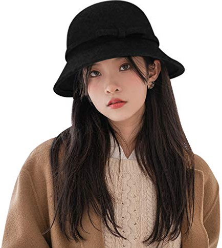 IBLUELOVER Chapeau en Feutre de Laine Femmes Filles Chapeau Cloche Style Rétro Chapeau de Melon Réglable Chapeau de Bassin Soleil Seau Pêcheur Voyage Ceremonie Noël Chapeau Bobs Automne Hiver