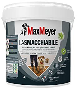MAXMEYER PITTURA MURALE PER INTERNI, PER PARETI SENZA MACCHIE, LA SMACCHIABILE BIANCA 4 L