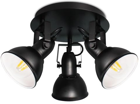 HiBay 3 Way Ceiling Light, Black Spotlight Fittings Ceilings Round Plate, Adjustable E27 Light Fitting, for Living Room Bedroom Hallway, No Bulbs
