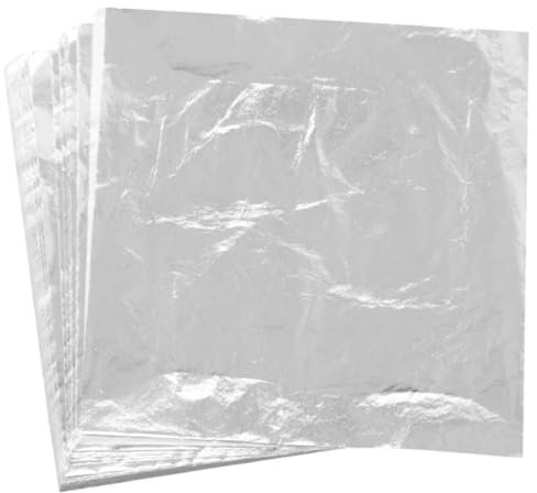 Hoja De Plata,100 piezas de Hojas de Plata de Imitación Pan de Plata Imitación para el proyecto de arte artesanía decoración,dorado artesanía,creación de bricolaje (14x14cm)