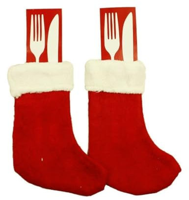 HAAC 6er Set Bestecktasche Nikolaus Stiefel Nikolausstiefel Weihnachtsstrumpf rot Filz 18 cm x 10 cm