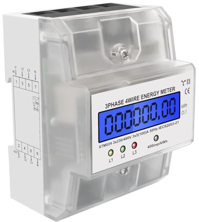 LCD Digitaler Stromzähler, Stromzähler 3-Phasen 4-Draht, Geeicht Drehstromzähler 230 / 400V, Drehstromzähler Hutschiene