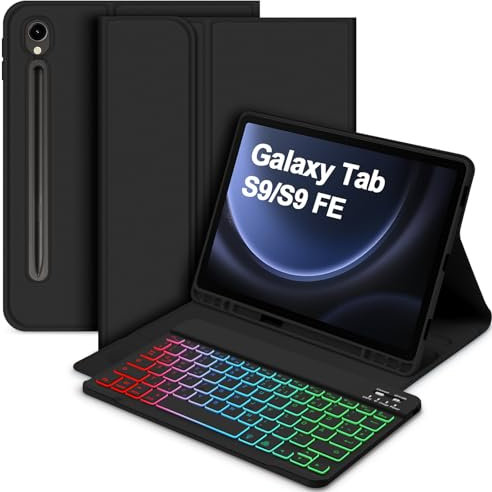 Bettdow für Samsung Galaxy Tab S10 Lite/ S10 FE 10,9 2025 Tastatur Hülle, QWERTZ Layout Abnehmbarer Beleuchtete Tastatur mit Hülle für Galaxy Tab S10 FE/ S9 FE 10,9 Zoll/ S9 11 Zoll, Schwarz
