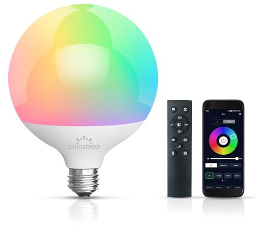 GUKUTMXP Lampadine LED E27, Lampadina Dimmerabile 15W Equivalente a 150 W, Lampadina Compatibile con APP Mobile e Telecomando, Decine di Milioni di Colori e Molteplici Modalità Dinamiche