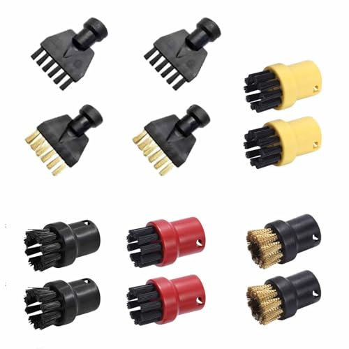 NIYATA 12 Stück Dampfreiniger Zubehör für Kärcher SC1 SC2 SC3 SC4 SC5,Dampfreiniger Bürste,Dampfreiniger Ersatzteile Sätze,8 Kleine Rundbürstendüse,4 Fugenbürste