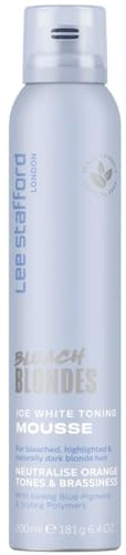 Lee Stafford Blue Toning Mousse | Bleach Blondes Ice White - Volumising Styling Foam, Colour Correcting Pigments Toner, Neutralize Brassy & Orange Tones, for Bleached & Naturally Dark Hair, 200ml