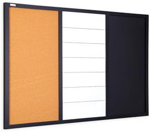 ALLboards Lavagna combinata 3 in 1: lavagna cancellabile magnetica bianca, per gesso nera magnetica e in sughero 90×60 cm + ACCESSORI