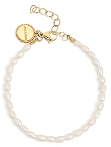SINGULARU - Pulsera Pompeya. Acero con Acabado en Baño Oro de 18Kt. Motivo Perlas Cultivas de Agua Dulce. Largo 21 cm. Joyas para Mujer