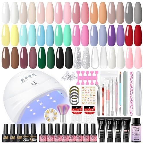 PEACECOLOR Kit Uñas Semipermanentes con Lampara UV/LED, 20 Colores Esmalte Semipermanente +4 Colores Poligel, Base y Top Coat Kit Uñas de Gel para Principiantes Regalo