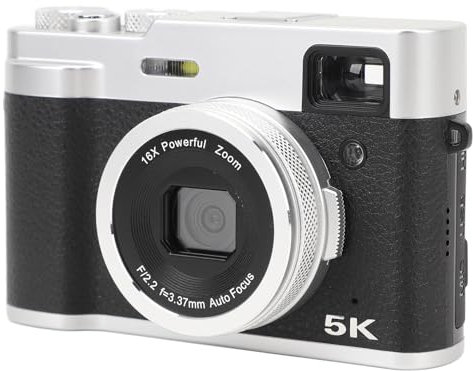 5K Digitalkamera für Fotografie, 48 MP Vlogging Kamera mit Dual Kameras Vorne und Hinten, Autofokus, Integrierter Sucher, 16 facher Digitalzoom, Anti Shake, NP 60 1050 MAh Akku